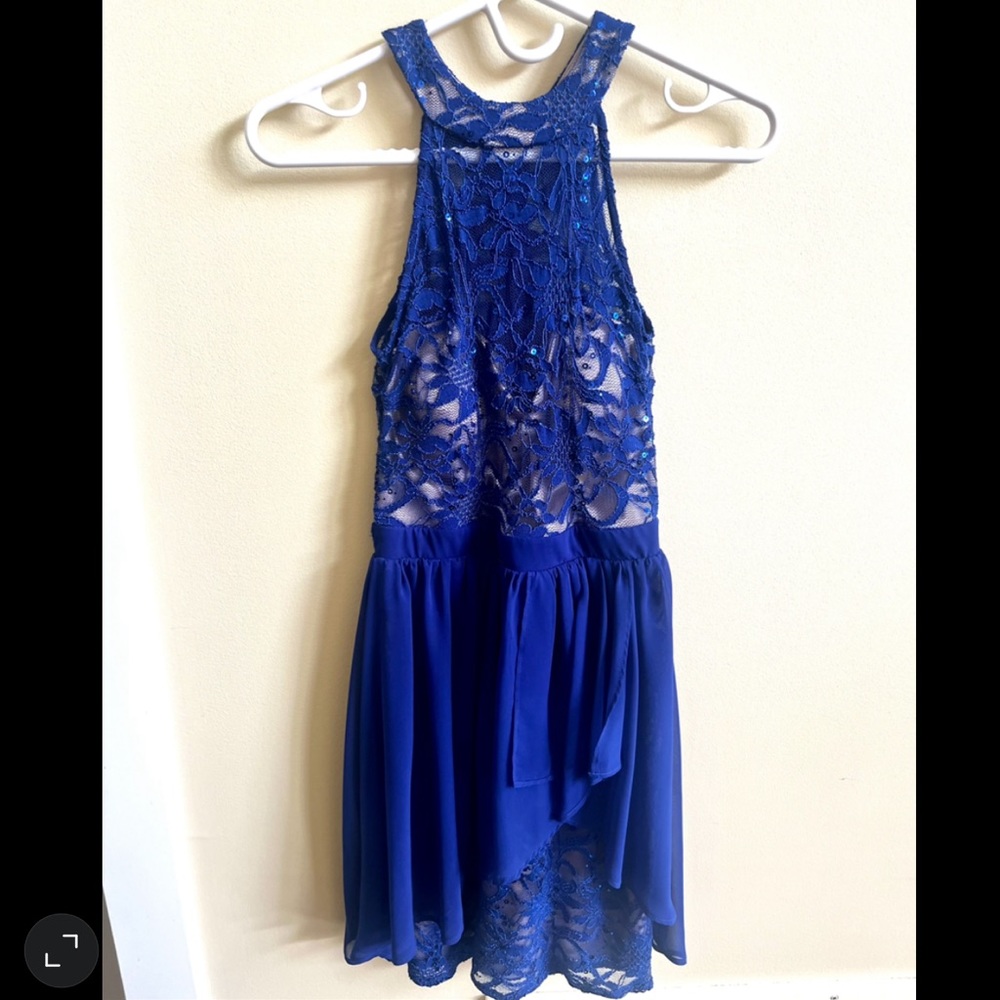 Morgan & Co. Embroidery Floral Lace Mesh Halter Dress